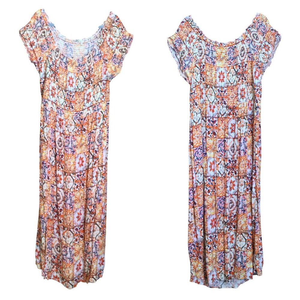 Soft Surroundings Womens Boho Maxi Dress 2X Floral Patchwork Print Short Sleeve